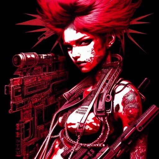 beautiful punk girl, hyper detailed, intricately detailed, illustration by <kilian eng> <Yoji Shinkawa>, darkred tones,