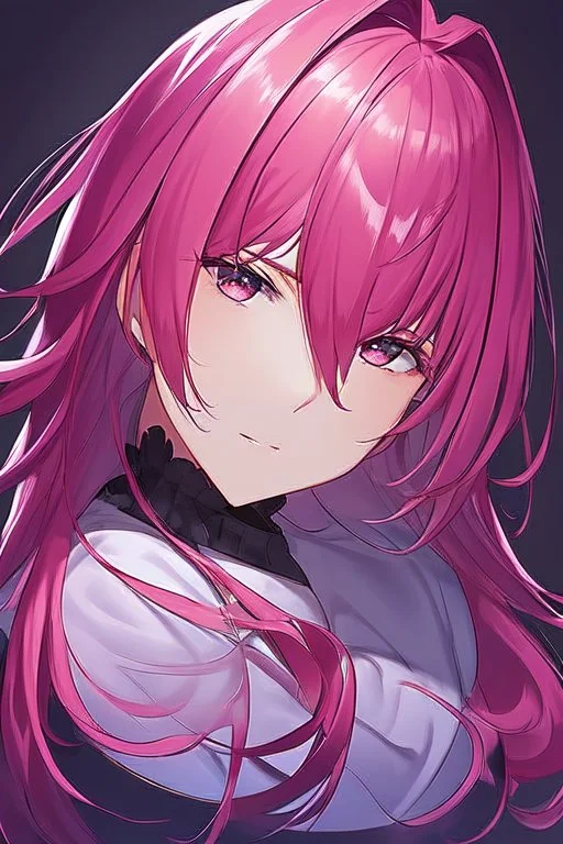 Portrait of a pink haired anime girl that acts as an AI assistant, no background