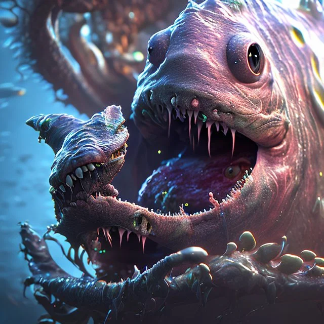 fluid ink angler fish creature, unreal engine 5, 8k resolution, photorealistic, ultra detailed