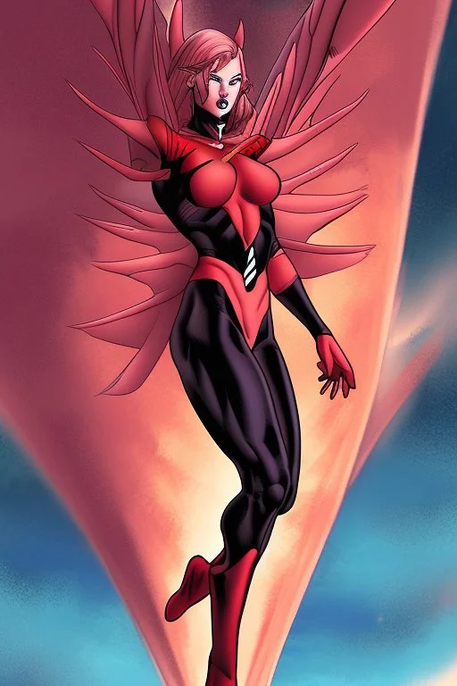 evil supergil flying in a red sky tight outfit jim lee style