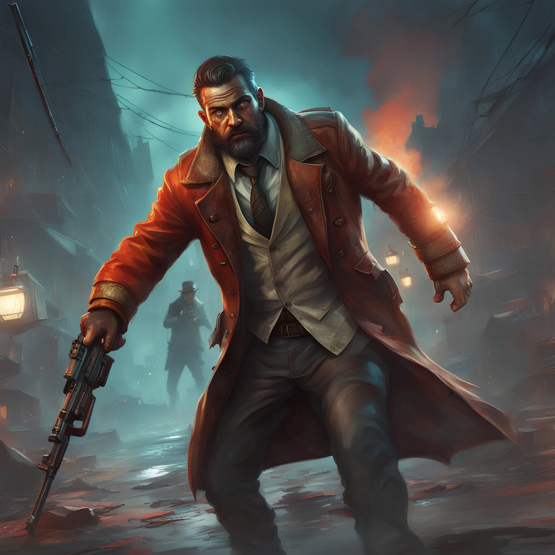 A modern warlock in a zombie apocalypse, a masterpiece, 8k resolution, dark fantasy concept art, Dead Island 2 style, dynamic lighting, hyperdetailed, intricately detailed, Splash screen art, trending on Artstation, deep color, volumetric lighting, Modern Comic style, Retro, 1920s, art of vladimir tatlin, Distressed, Analog style