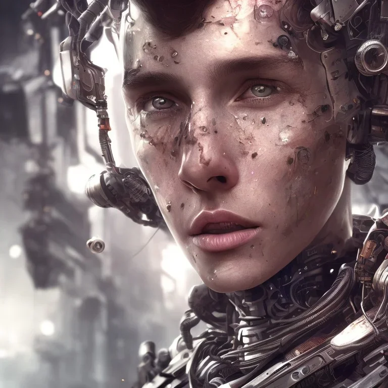 portrait,perfect face lionel messi robot, post-apocalyptic in a cyberpunk city, realistic, intriacte detail, sci-fi fantasy style, volumetric lighting, particales,highly detailed,cinamatic, deep colours,8k