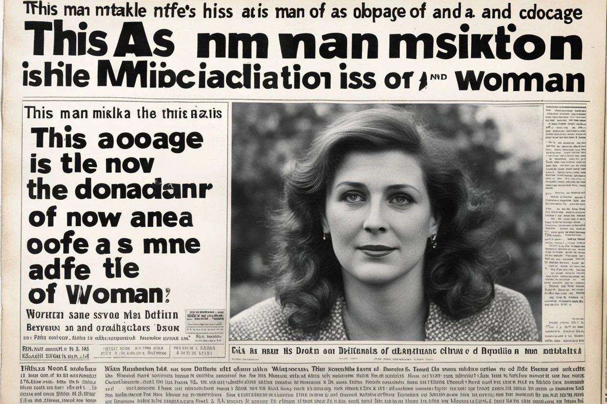 newspaper front page: title is "This man made a mistake in the dosage of his medication and is now a woman." the caption of the photo "Before (as a man) and After (same as a woman)"