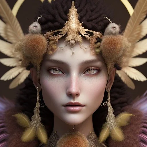 woolitize, medusa, rusty metal, feathers, Dryad, fae, sidhe, ominous, nature, plants, wildflower, facepaint, dnd character portrait, intricate, oil on canvas, masterpiece, expert, insanely detailed, 4k resolution, retroanime style, cute big circular reflective eyes, Pixar render, unreal engine cinematic smooth, intricate detail , soft smooth lighting, soft pastel colors