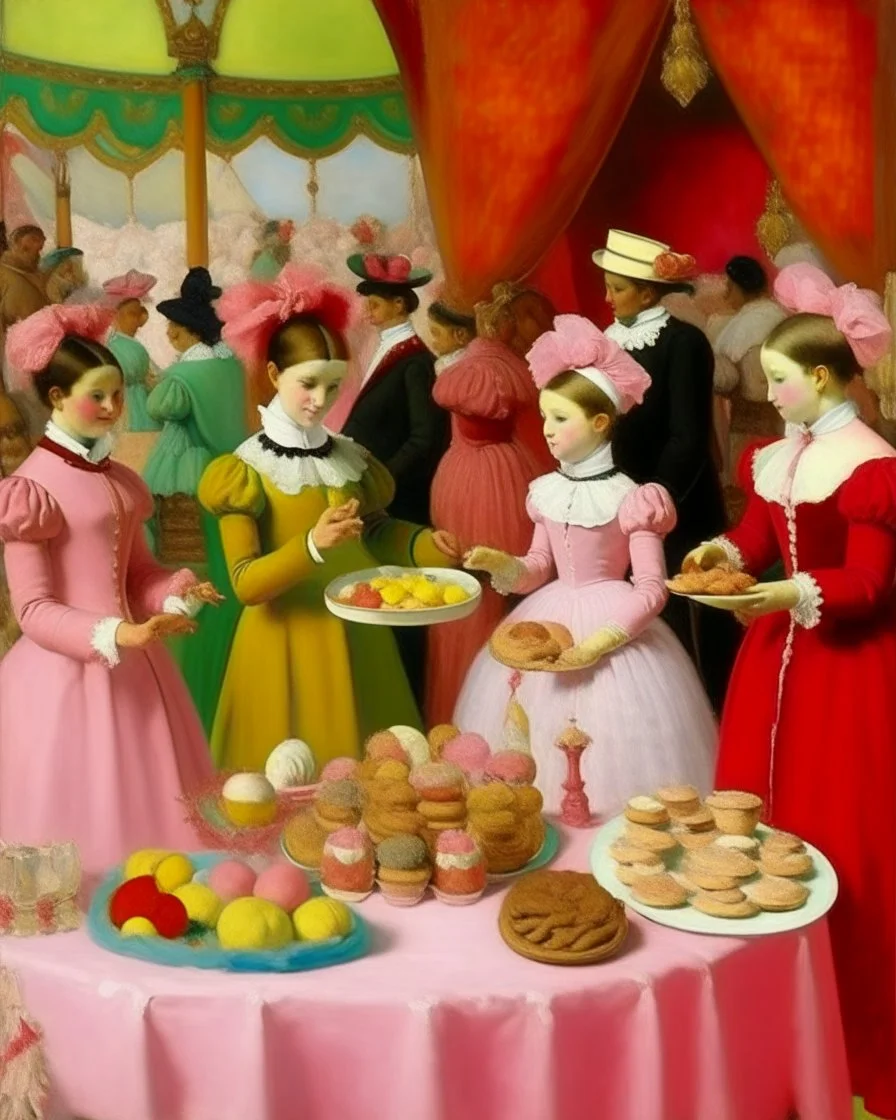 A pink carnival with cookies and cakes painted by Edgar Degas