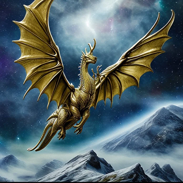 image framed with a thin border of celtic designs, story book cover format, A winged celestial dragon in flight above a forested mountain, against a background of brilliantly glittering stars, hd 4k, fine sharp detail