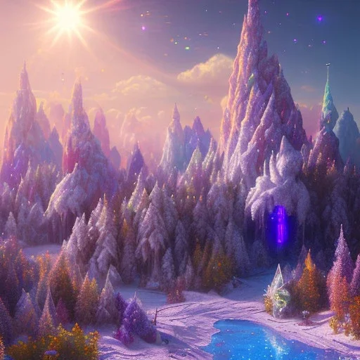 blu and violet landsacape with multicolored crystals falling from the sky, full of details, smooth, bright sunshine，soft light atmosphere, light effect，vaporwave colorful, concept art, smooth, extremely sharp detail, finely tuned detail, ultra high definition, 8 k, unreal engine 5, ultra sharp focus