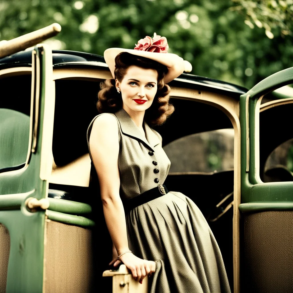 a beautiful 1940s swoman wearing a dress from the 90s