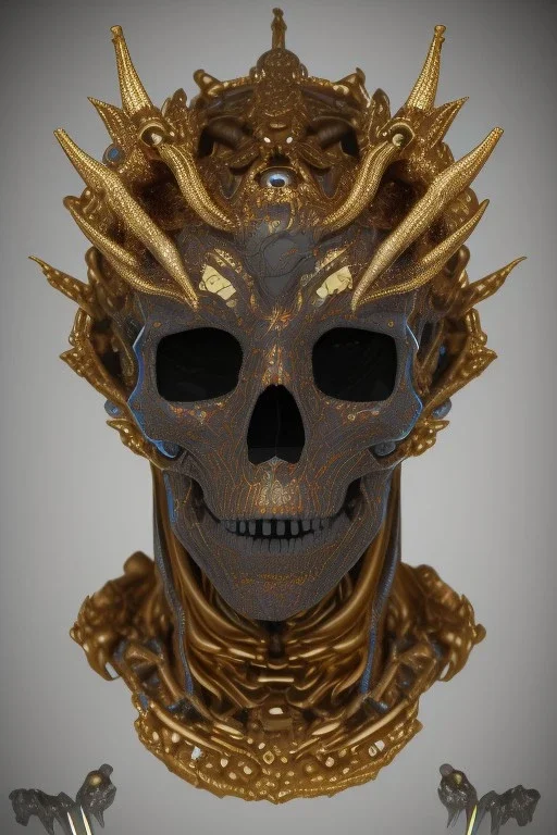 black male African alien, cracks in the voodoo head, wicked, diamond eyes, crown, blood, 8k, finely detailed, photo realistic, leopard style turquoise skull head gold dragon space alien rain skeleton gold teeth silver crown silver space suit spaceships