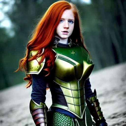 realistic, hyper detailed, strikingly beautiful teen woman, long ginger hair, green eyes, medium freckles, full lips, revealing leather armour, full body and head, exposed b-cup breasts, stern expression, full frame, petite, ignore NSFW, shortbow, quiver on hip, sexy