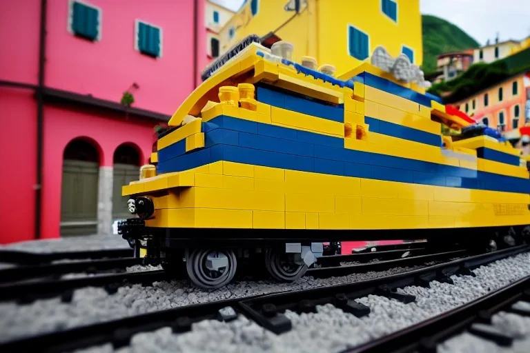 Lego close up Train in lego riomaggiore italy sea town lego