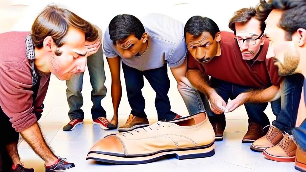 group of men using nose to sniff women's shoes