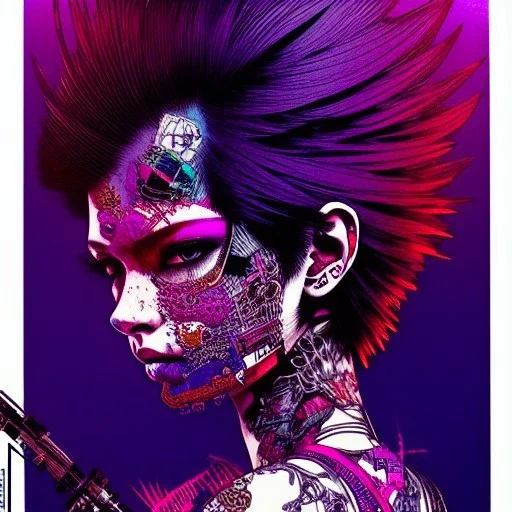 beautiful punk girl, hyper detailed, hyperdetailed, intricately detailed, illustration by <kilian eng> <Yoji Shinkawa>, purple tones,