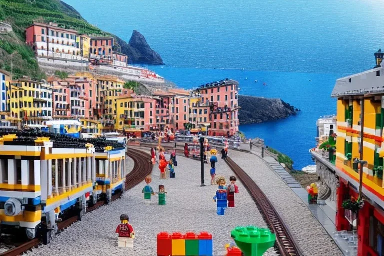 Lego Train in lego riomaggiore italy sea town lego