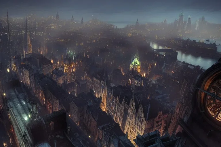 Dark city Insland+Quebec city+Gothic town+hill+canal+bridges+corner building+colorful city +BioShock+Dishonored+Bloodborne +trieste+Edinburgh+Chicago+victorian London+decòpunk Skyscraper+ +steampunk+biopunk+alphonse mucha, greg rutkowski,matte painting, cryengine, hyper detailed, felix kelly, fantasy art, seb mckinnon