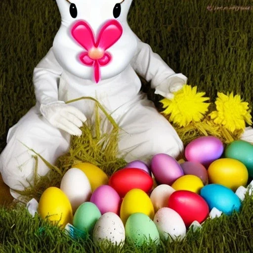 Easter bunny with eggs creepy photo