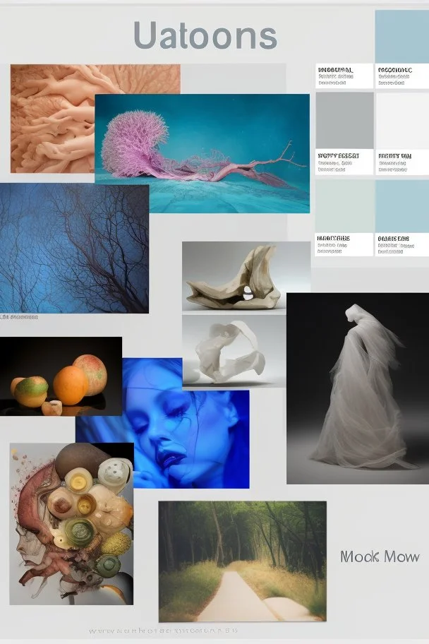 Make this moodboard working on the images in order to create fusions, integration of organic forms, for a homogeneous story
