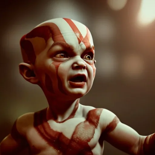 Cute baby video game god of war krotos, axe, mytology, 8k resulation, cinematic lighting, octane render, unreal engine 5, realistic