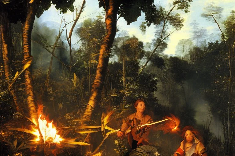 helicopter burning in the jungle the Panter is watching on fire by Caravaggio