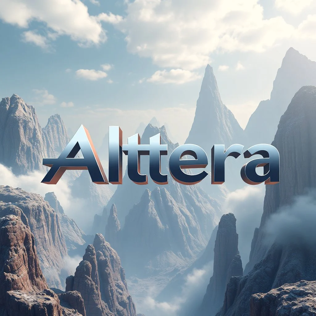 Can you create first a nice cool logo for my account "Altera" the world never existed ,reality ,reimagined,add 3d background, future world ,3d text