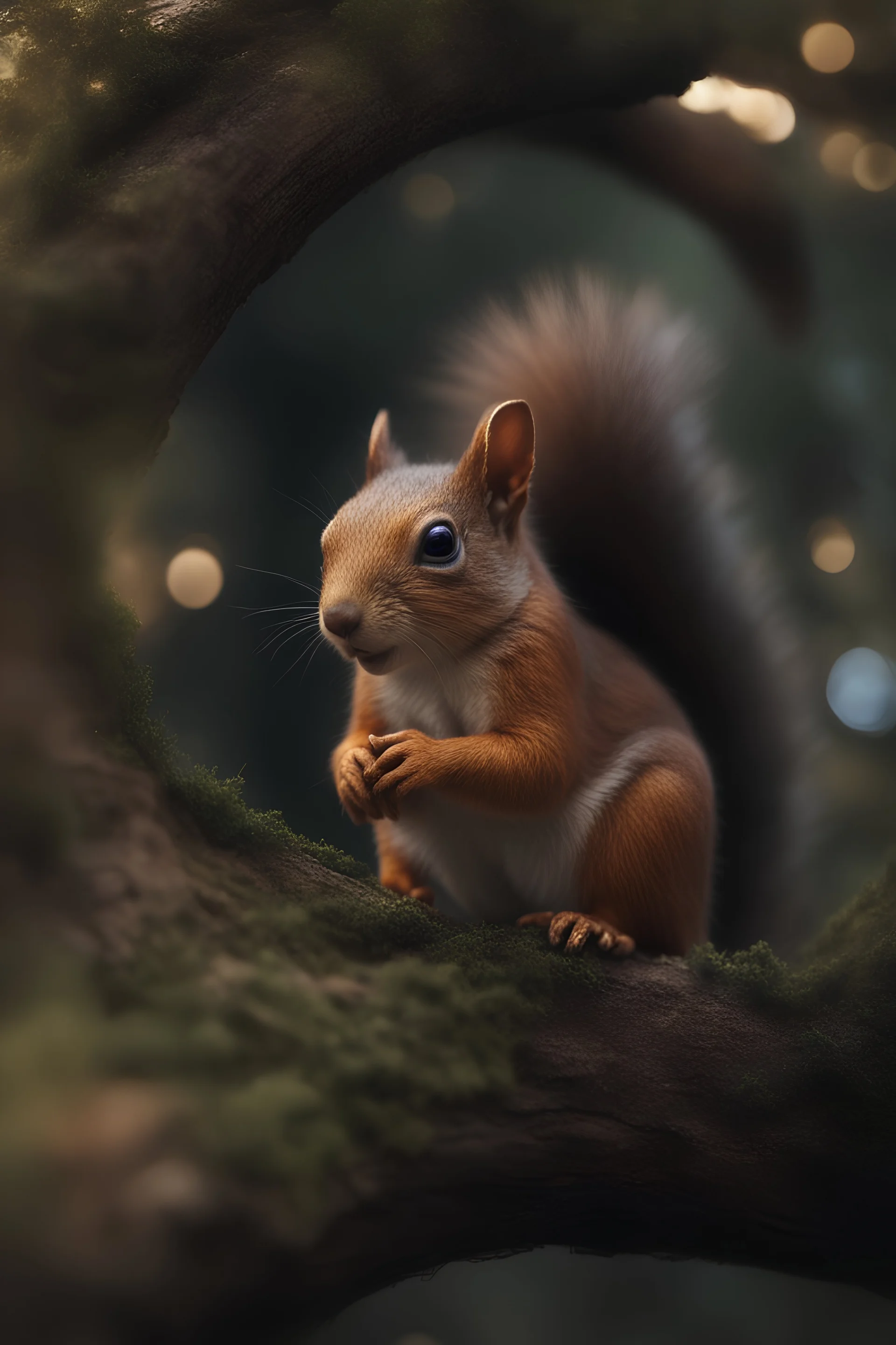 portrait of squirrel elf in castle tree, bokeh like f/0.8, tilt-shift lens 8k, high detail, smooth render, down-light, unreal engine, prize winning