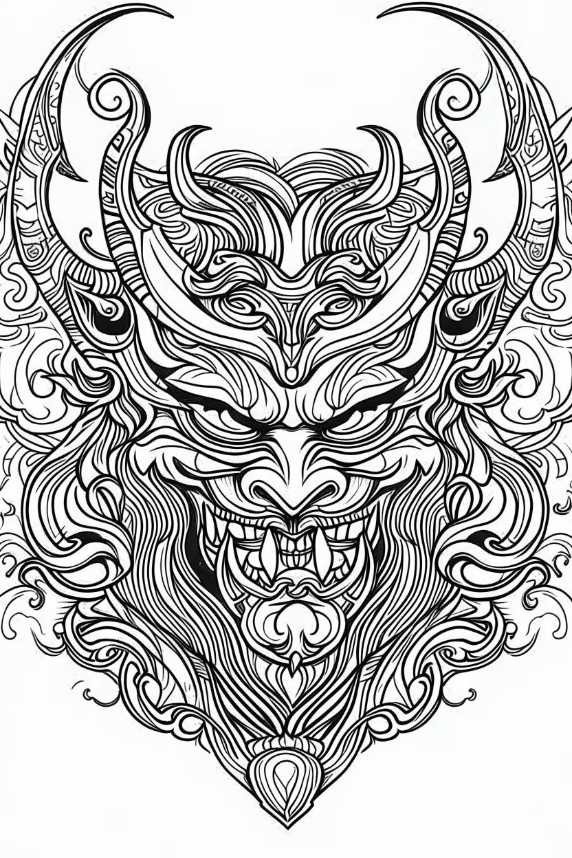 devil. Outline, sketch style, only use outline, mandala style, clean line art, white background, no shadows, no clear wall, coloring page.