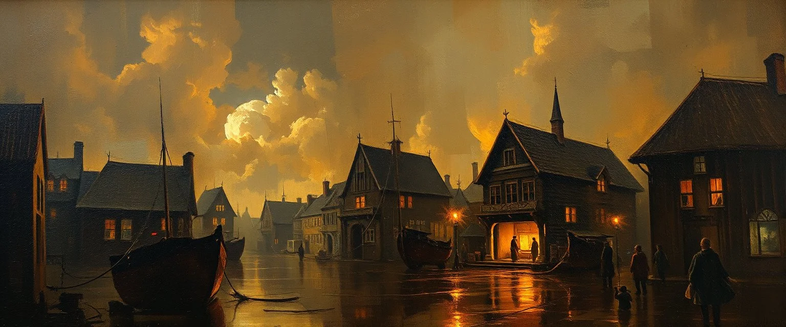 master oil painting by Rembrandt, good afternoon cyberpunk