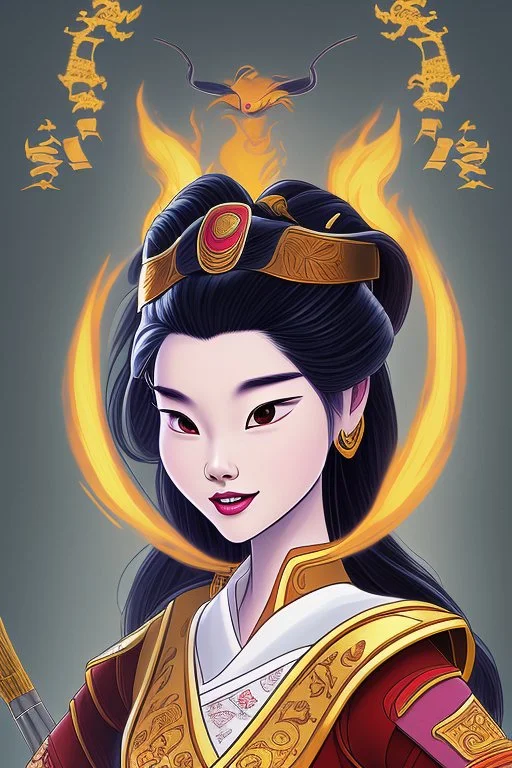 Mulan was a force to be reckoned witha woman whose spirit burned with an unyielding determination and an insatiable thirst for adventure. With fiery hair cascading in loose waves down her shouldersMulan possessed an allure that drew people in, leaving them captivated by her vibrant presence. Mulan's eyes sparkled with a mischievous glint, hinting at the secrets she held within.