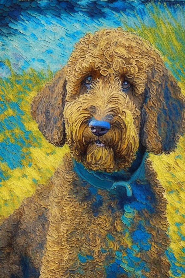 brown labradoodle, summer by van gogh