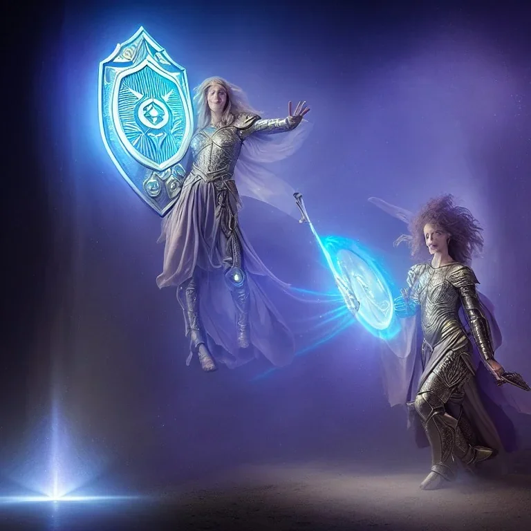 Paladin porjecting an aura, projecting hologram of a shield covering a Home, 8k resolution, high-quality, fine-detail, iridescent, intricate, detailed matte, volumetric lighting, illustration, brian froud, howard lyon, selina french, anna dittmann, annie stokes, lisa parker, greg rutowski