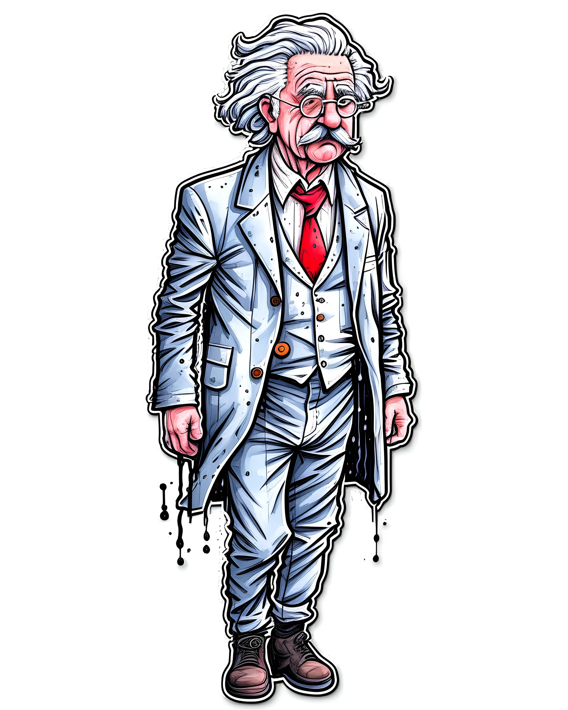 sticker of Einstein in Batman suit, full body, freedom, soul, digital illustration, comic style, cyberpunk, perfect anatomy, centered, approaching perfection, dynamic, highly detailed, watercolor painting, artstation, concept art, smooth, sharp focus, illustration