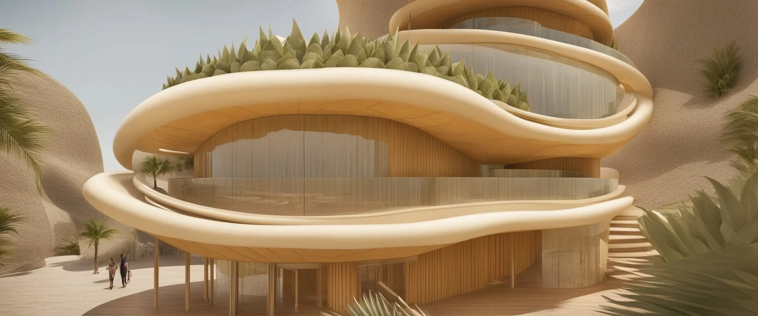 A tourist resort in the shape of a pineapple, interior design, facade