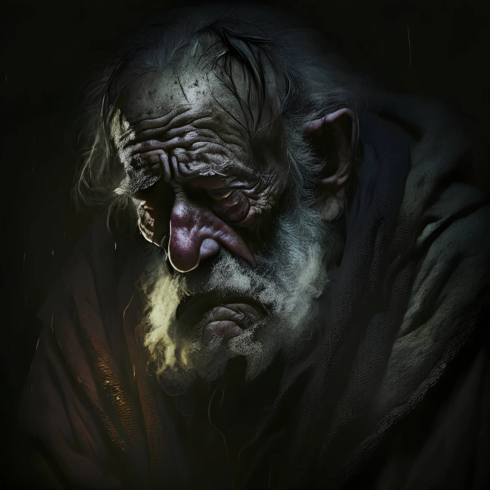 Old Man mutan sad in the dark apocalipsis