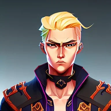 blond man samurai with cyber body and pigtail