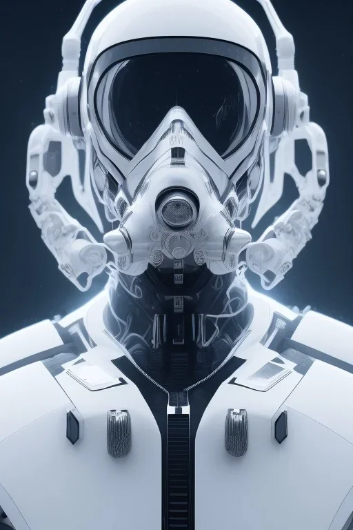 Joi, Black intergalactic pilot suit, portrait, bright white eyes, wearing high tech pilot breathing mask, beautiful face, white smoke, dark, rage, sorrow, high definition, ultra 8 k, volumetric lighting, blue fire, fog