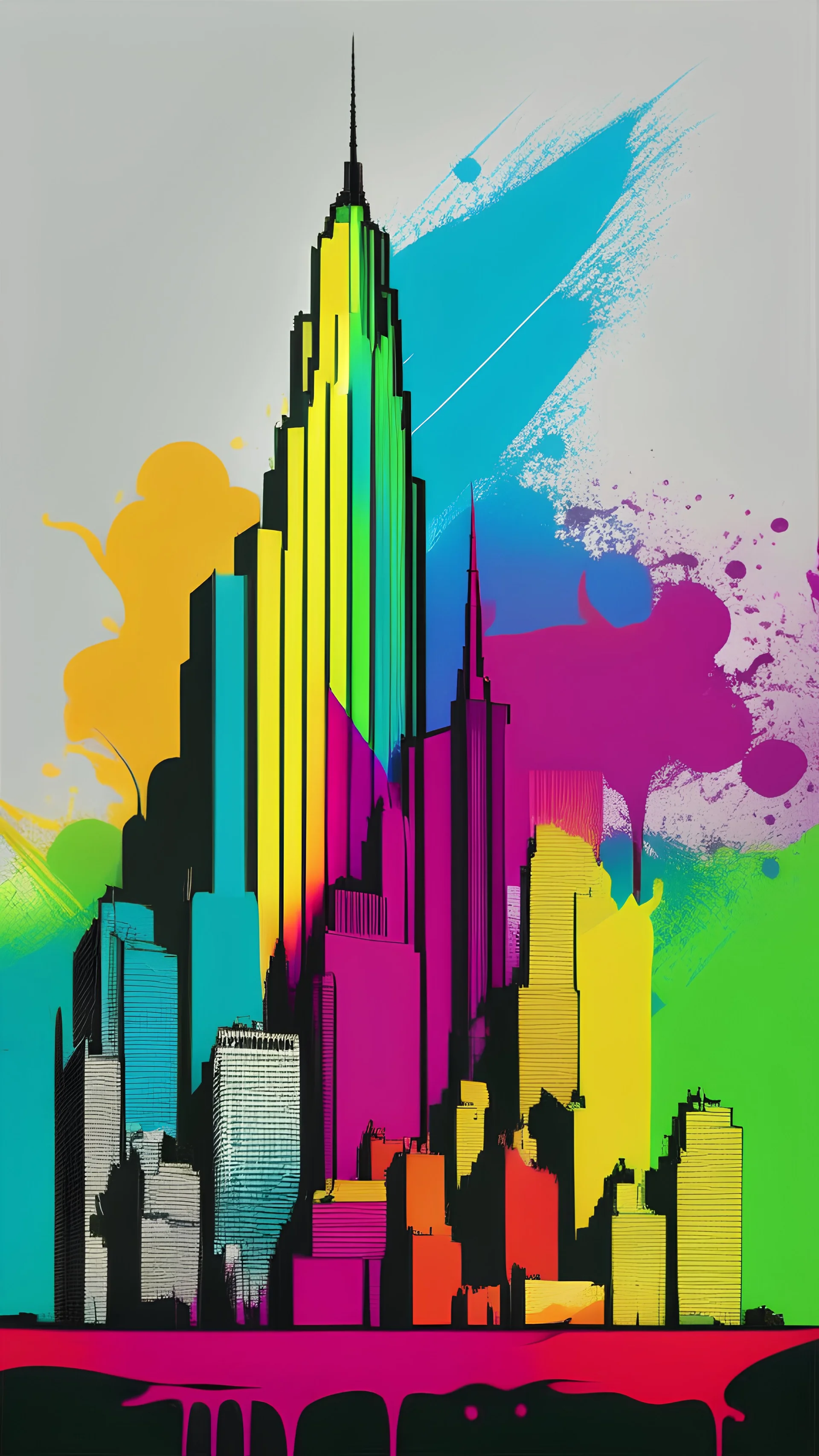 Skyline rainbow pop art style