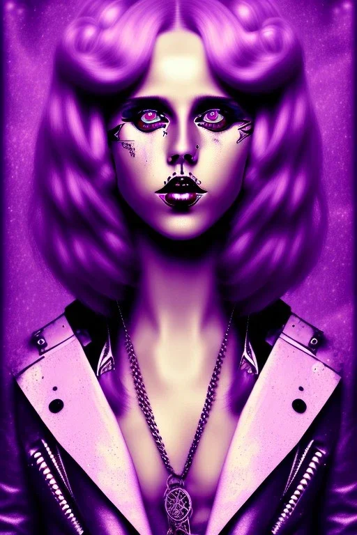 Danish singer MØ face,Abstract steampunk, purple tones,