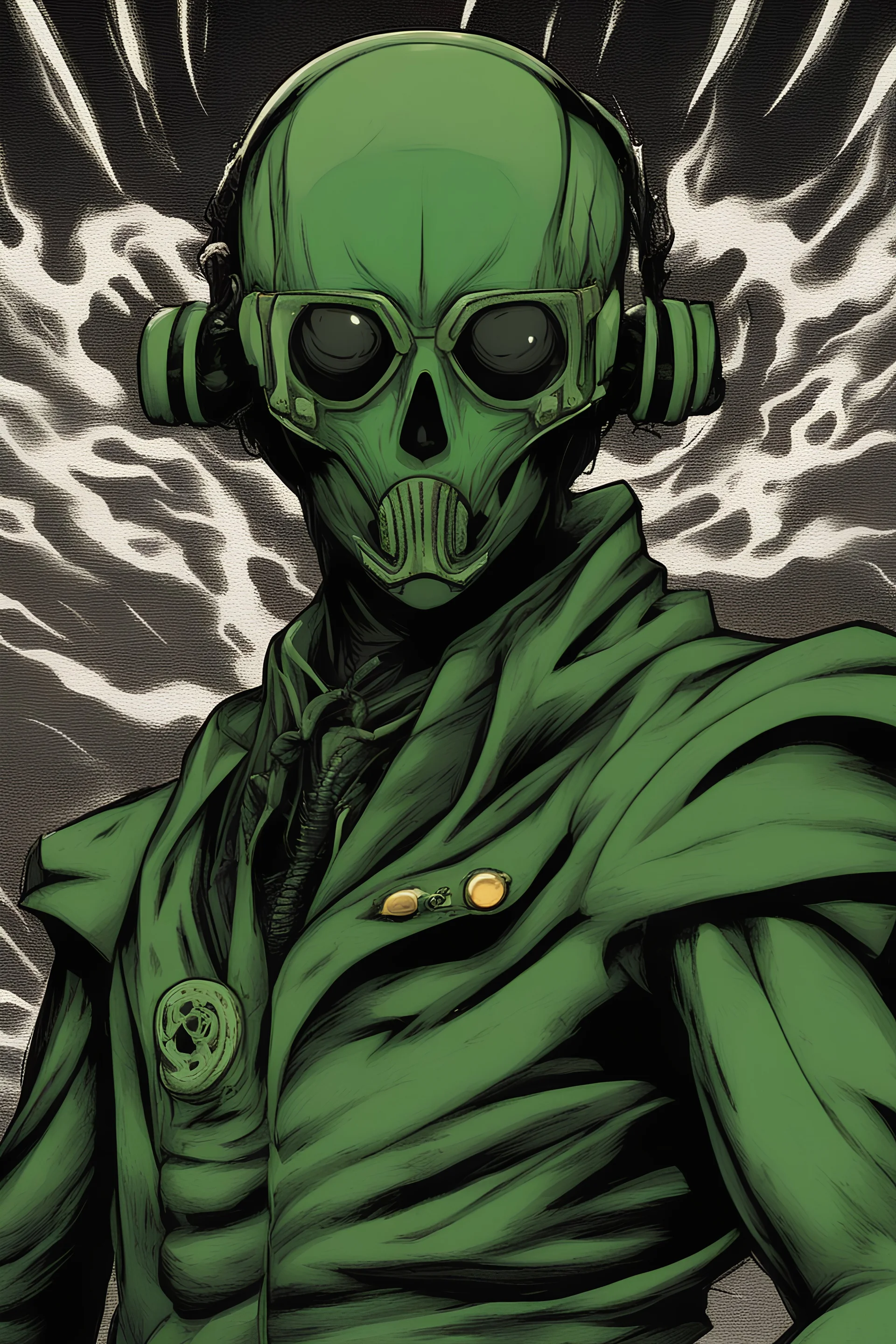 Nuclear themed villian with green and black suit