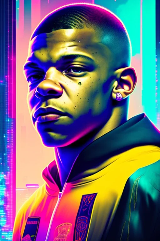 Portrait of mbappe in cyberpunk world