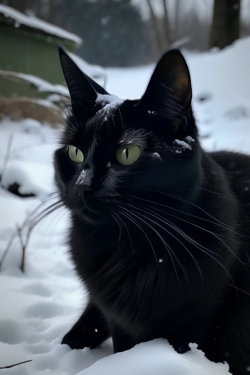 eine schwarze katze im schnee
