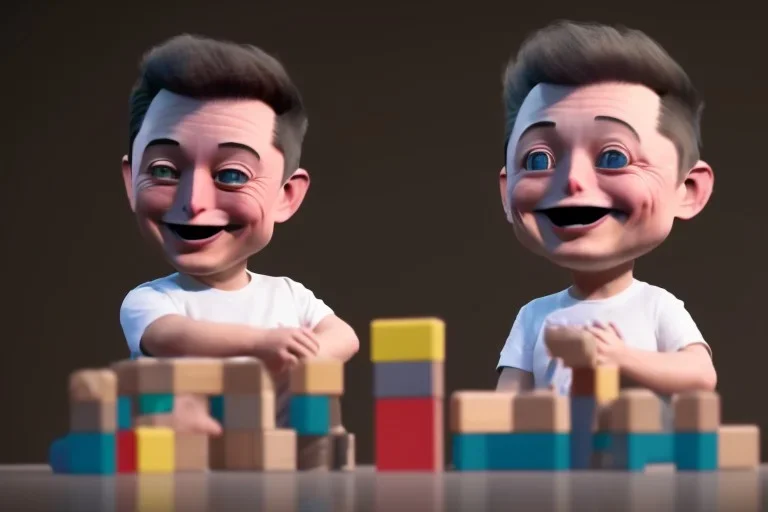 Elon musk as a Happy toddler playing with blocks