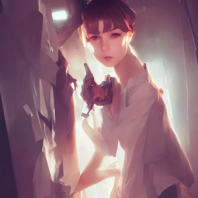 Insane pretty young woman. by wlop, ilya kuvshinov, krenz cushart, greg rutkowski, pixiv, sarah j. maas book cover style magician at the end of a corridor, smooth, sharp focus, d & d style, artstation, 4 k, hdr