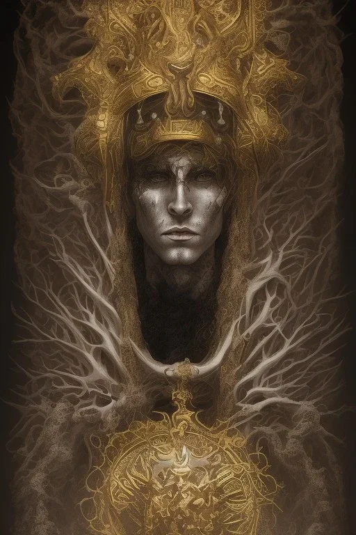 Realistic anime black metal corpsepaint god with golden crown