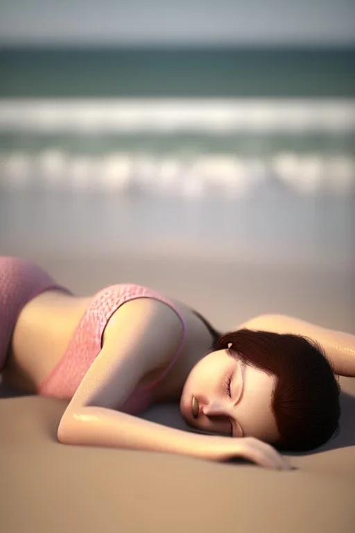 Girl-sleeping-beach-wet-