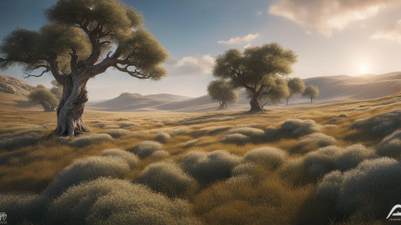 An endless steppe. hills to the right. The hills is covered in whit oaks. fantasy concept art, exquisite realism, a masterpiece, dynamic lighting, hyperdetailed, intricately detailed, deep color, Unreal Engine, volumetric lighting , Epic cinematic brilliant stunning intricate meticulously detailed dramatic atmospheric maximal,