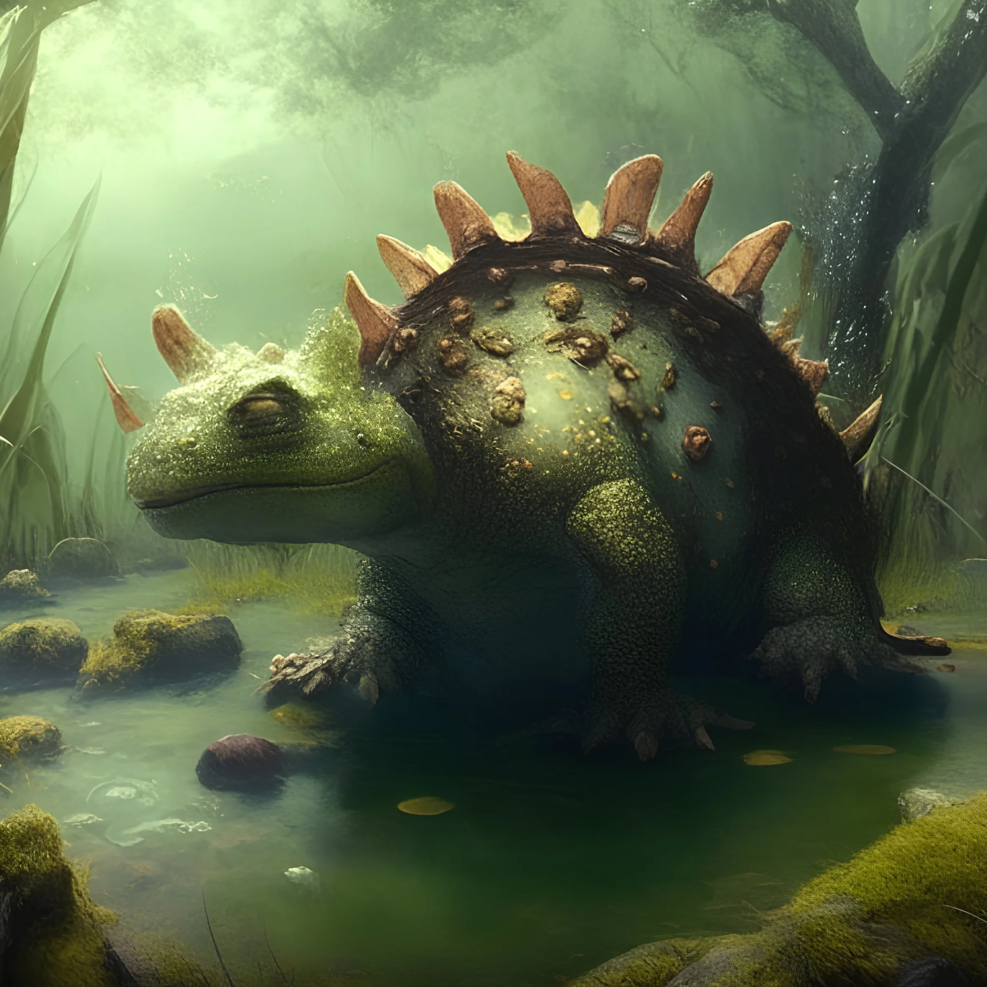 swamp green slime Axe Beak giant Ankylosaurus marshy marshland