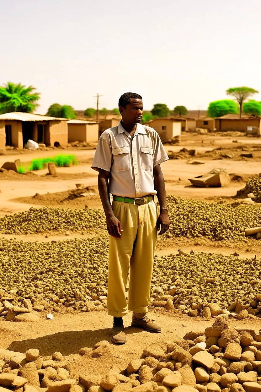 Sudan, destroyed city, one man standing