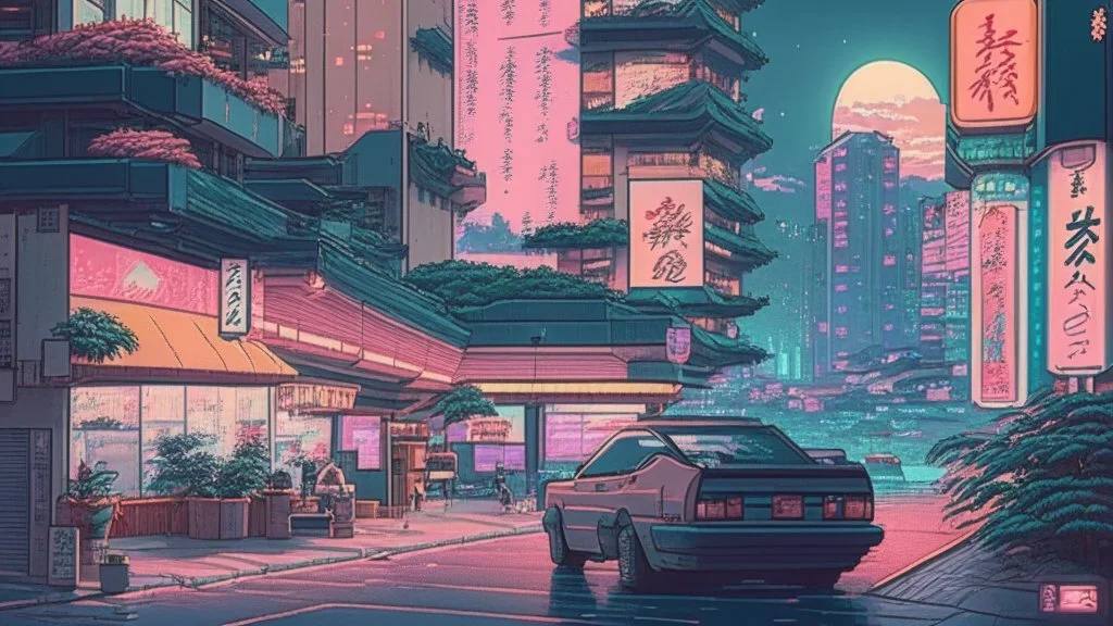 soothing 80s Japanese city ,