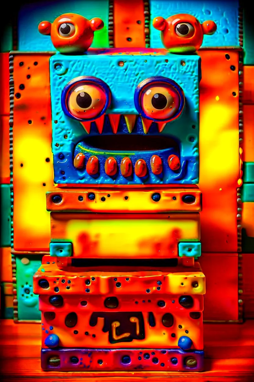 photo of 2 wooden boxes stacked ontop of eachother art toy peculiar monster made of painted vinyl and wood