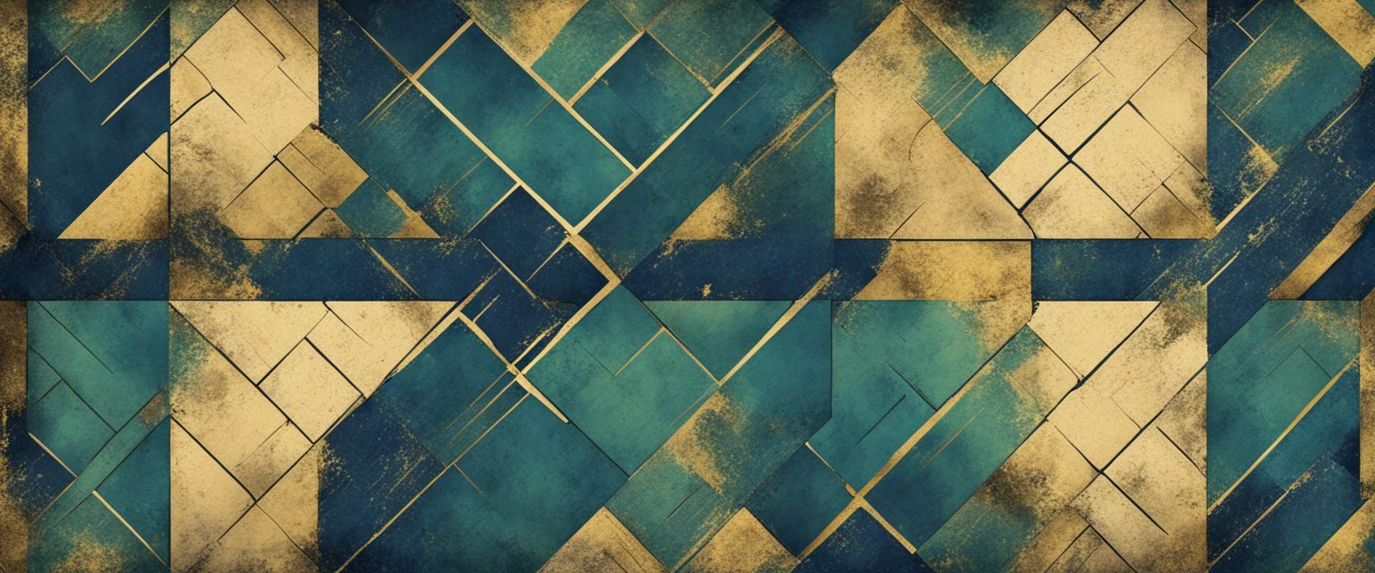 Hyper Realistic Green, Navy-Blue & Golden Abstract Retro Grungy Tile-Texture